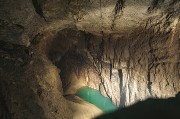 Malachite lake in the cave