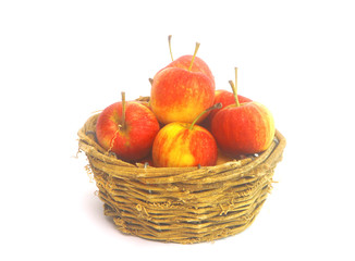 Fresh Little Apples in basket on wihte background