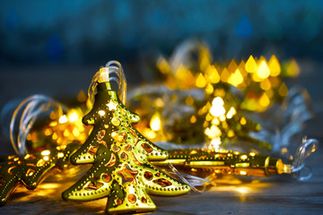 Christmas holidays composition on gold background with copy space for your text