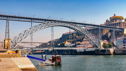 View of Luis I bridge in Porto, Portugal