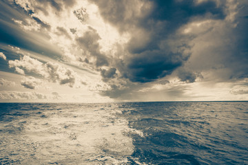 Baltic sea sunset horizon and cloudy sky