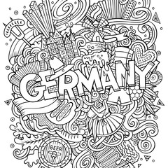 Cartoon cute doodles hand drawn Germany inscription