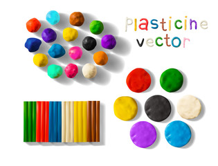Color plasticine set isolated on a white background. 3d Vector illustration.