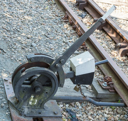 Old hand-operated lever of a railroad switch