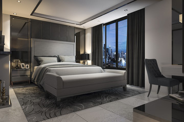 3d rendering modern luxury bedroom suite in hotel with decor - obrazy, fototapety, plakaty