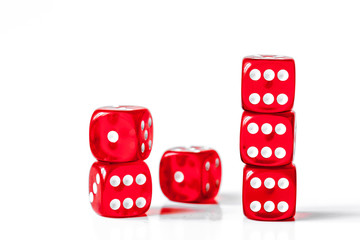 concept luck - dice in row on white background