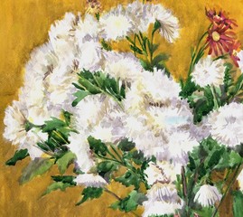 White flowers, asters, bouquet. Watercolor painting