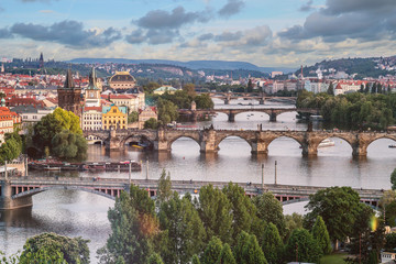 Obraz premium Prague city skyline and Charles Bridge, Prague, Czech Republic