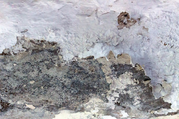 Peeling paint on cement wall.