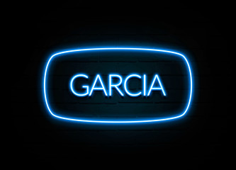 Garcia  - colorful Neon Sign on brickwall