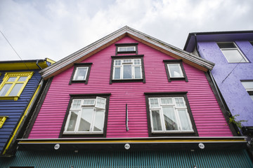Colorful pink house in the center of Stavanger in Norway.