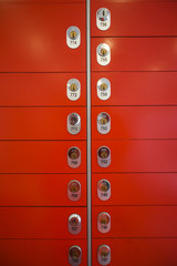Numbered mailboxes for mailing lists in red.