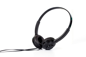 black headphone on white background