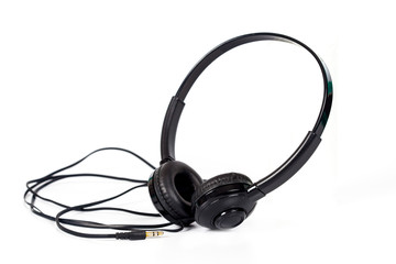 black headphone on white background