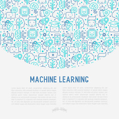 Machine learning and artificial intelligence concept with thin line icons. Vector illustration for banner, web page, print media.