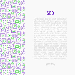 SEO and development concept with thin line icons. Vector illustration for banner, web page, print media with place for text.