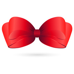 Red satin bow on white background. Vector illustration