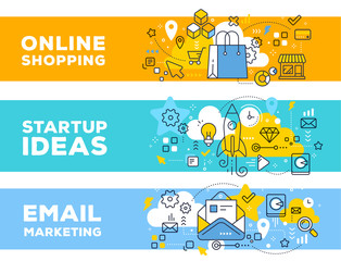 Online shopping & startup ideas concept on color backgrounds with title.