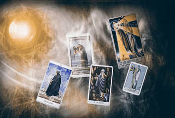 Tarot card / View of tarot card on the table. The Hermit.
