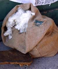 wool in a jute bag