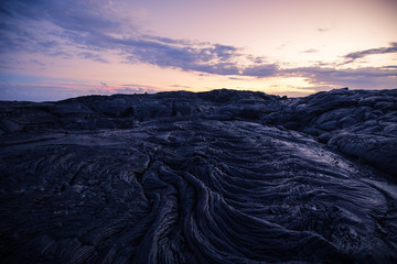 Sunset Purple is an Active Lava field at the Hawaiian Volcanoes National Park in Hawaii