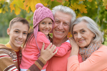 Fototapeta premium grandfather, grandmother and grandchildren in park 