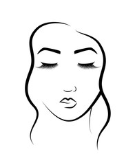 The face of a beautiful girl. Logo for beauty salon. Procedure for eyelash extension and permanent makeup.