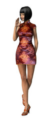 3D Rendering Asian Woman on White