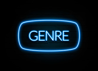 Genre  - colorful Neon Sign on brickwall