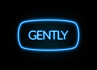 Gently  - colorful Neon Sign on brickwall