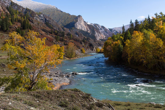 View of Katun River in Altai Mountains, Russia.