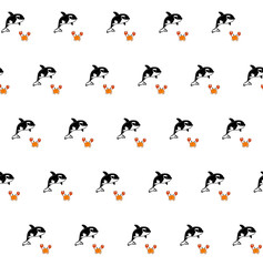 Cartoon vector tile of whale, bubbles and crab isolated on the white background