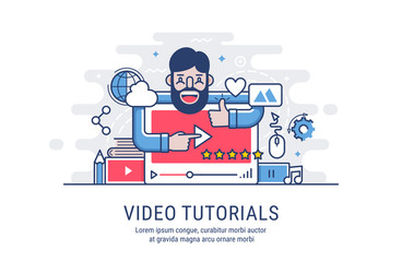 Video tutorial. Modern flat vector illustration for web.