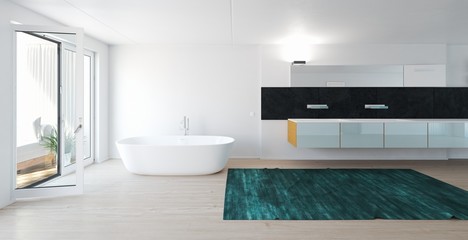 Modern spacious bathroom with bathtub