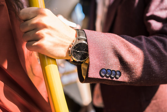 Man With Wristwatch In Bus