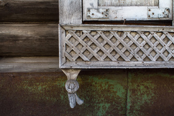 Fragments of the carved wooden trim on old houses in Tomsk, Western Siberia, Russia.