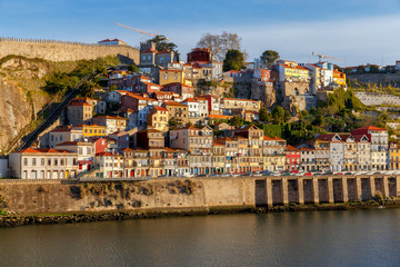 Porto. Multicolored houses on the waterfront of the Douro River.