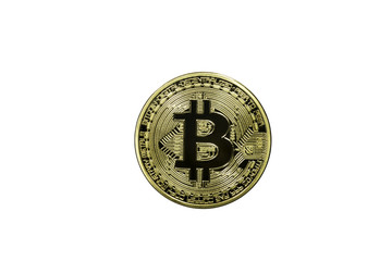 Golden bitcoin coin isolated on white background