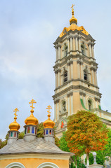 Fototapeta na wymiar Bell tower of Holy Dormition Pochayiv Lavra in Ternopil Oblast, Ukraine