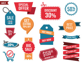 discount coupons set, sale banners, special offer labels