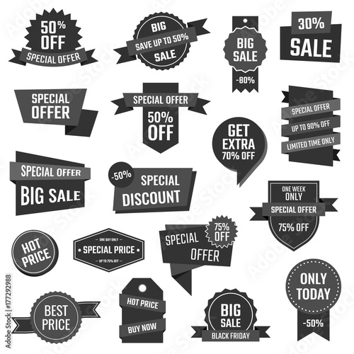 Discount icons, big sale banners and labels Poster