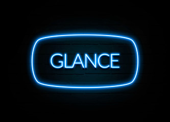 Glance  - colorful Neon Sign on brickwall