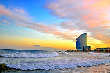 Barcelona beach on sunset