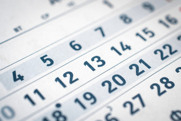 small calendar numbers close up