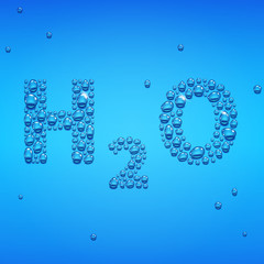 Blue drops of water background, H2O lettering, vector illustratin