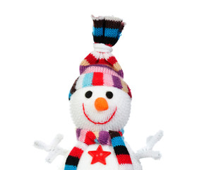 Snowman made of wool isolated on a white background