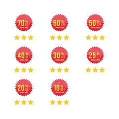 Set red sale sticker with yellow stars. Template of the emblem with special offer flat vector eps 10