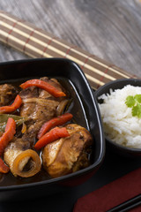 Chicken thighs in sauce Adobo. National filipino dish.