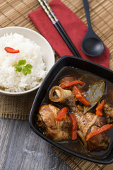 Chicken thighs in sauce Adobo. National filipino dish.