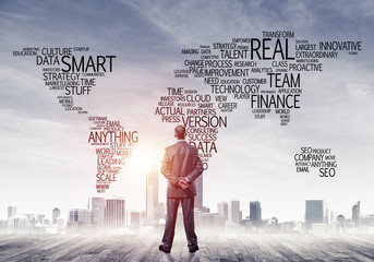 Motivation and inspiration concept with modern cityscape and bus